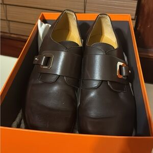 Hermes Dark Brown Leather Slip-On Loafers